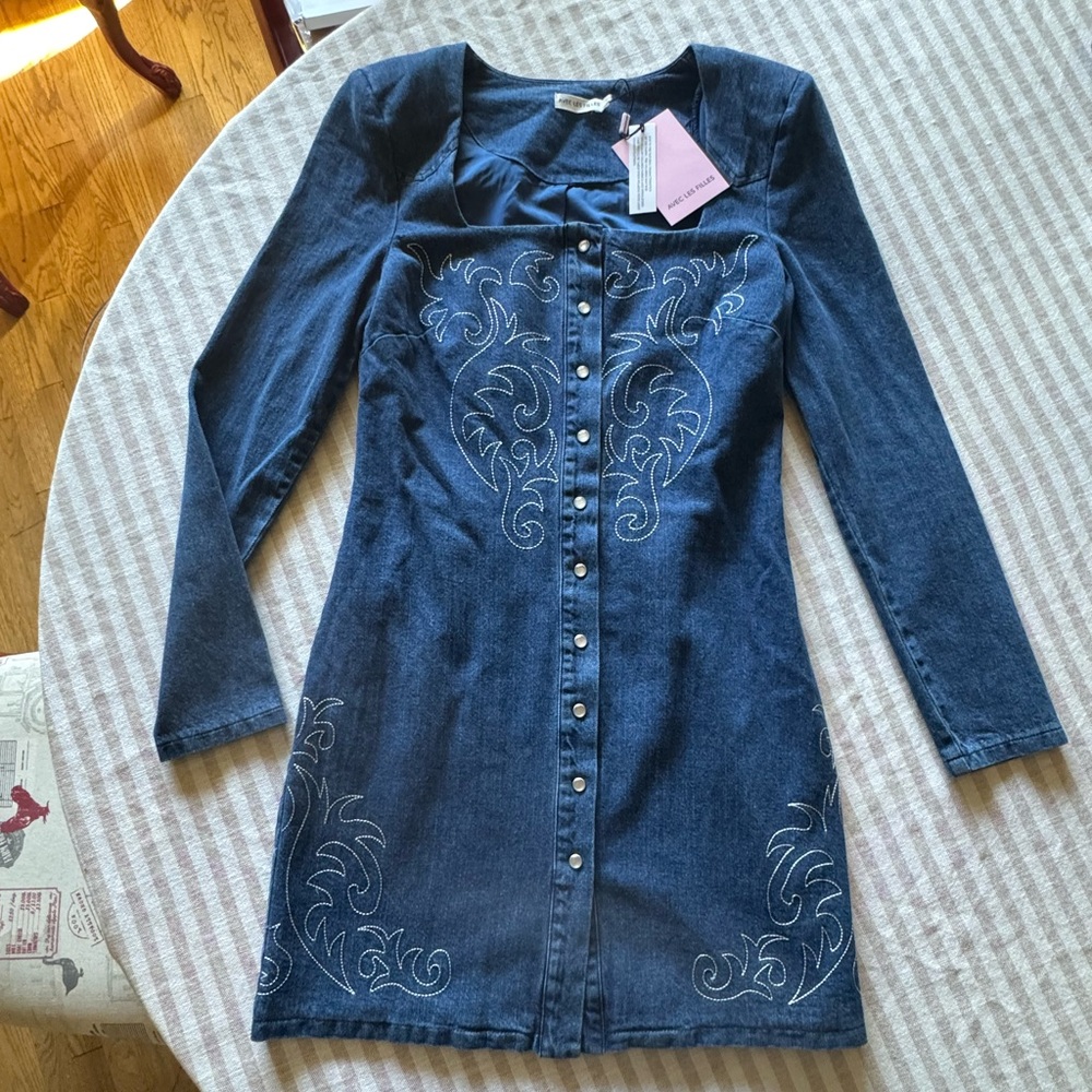 Avec Les Filles Blue Denim Midi Dress